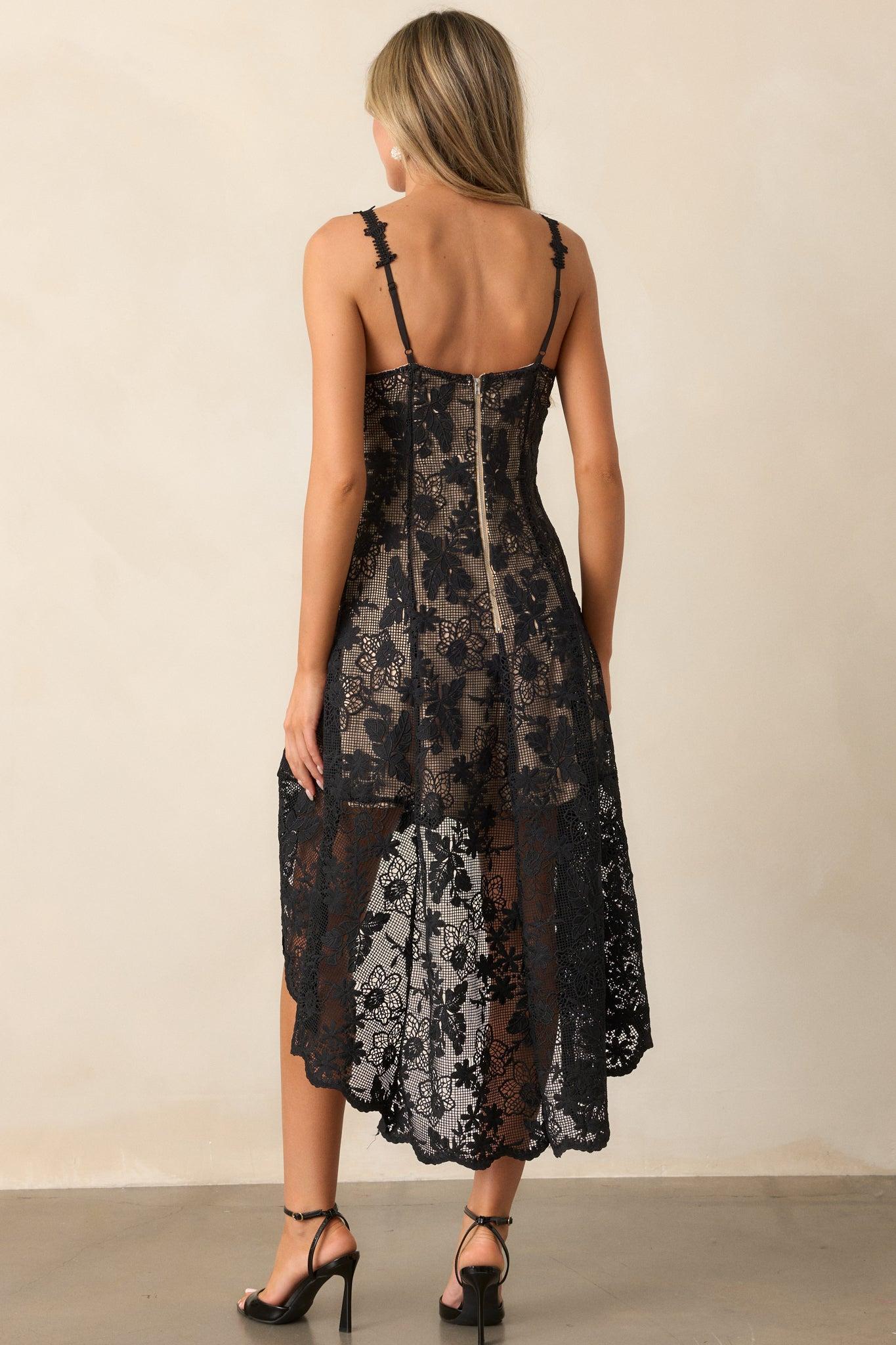 Graceful Bloom Black Lace High Low Dress Product Image