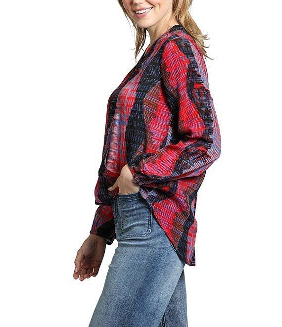 APNY Printed V-Neckline Long Sleeve Wrap Front Top Product Image