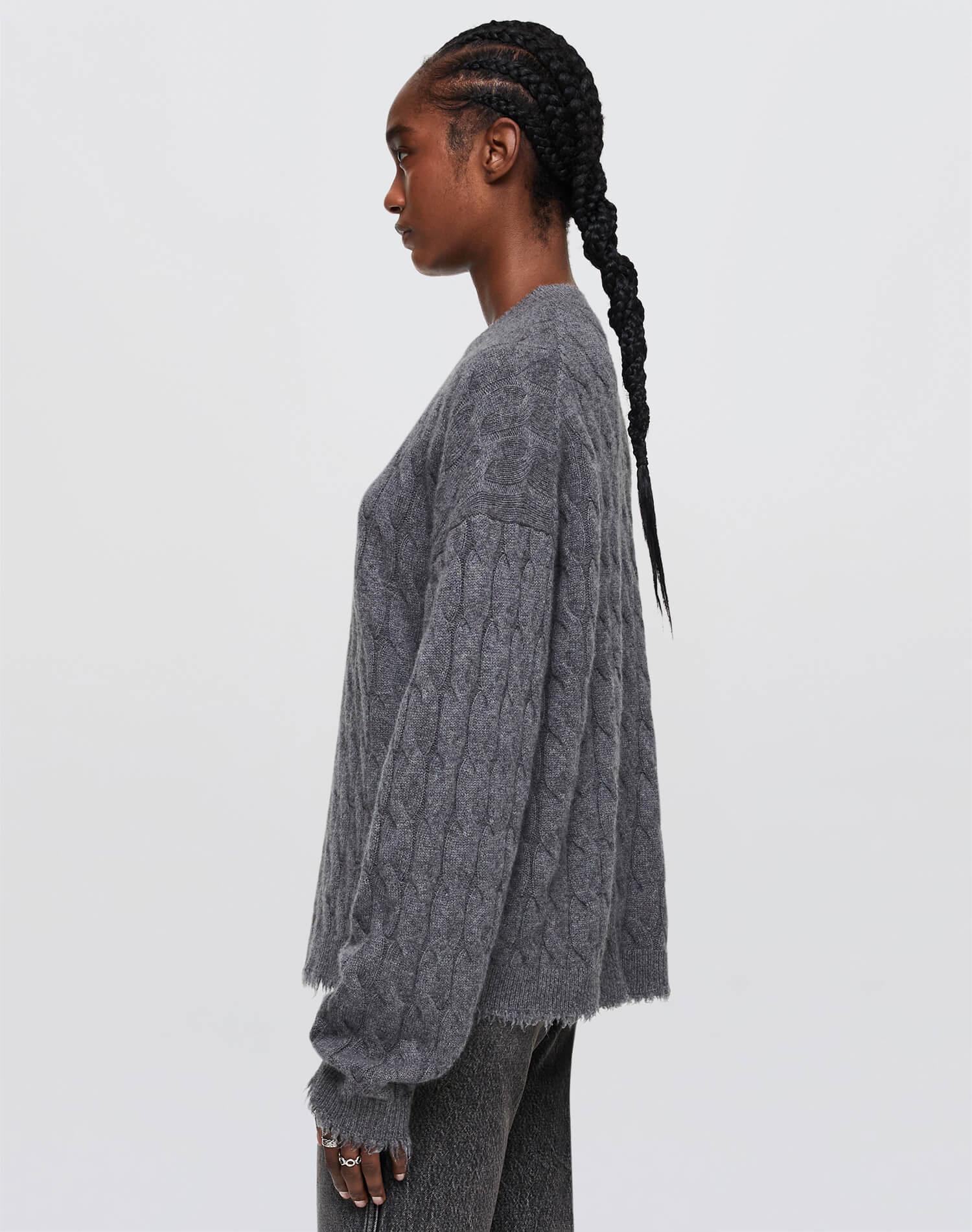 Cashmere Cable V Neck Pullover - Grey Heather Female Product Image