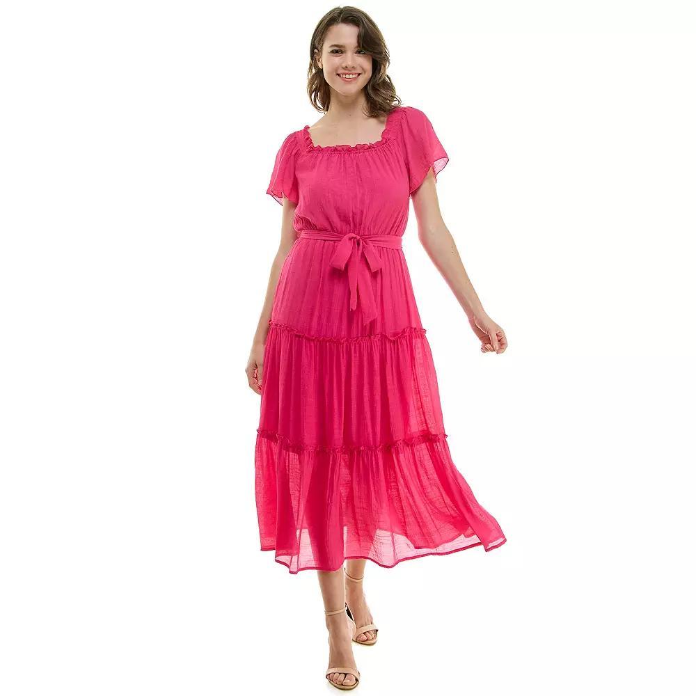 Women's Luxology Short Sleeve Belted Maxi Dress,  Product Image