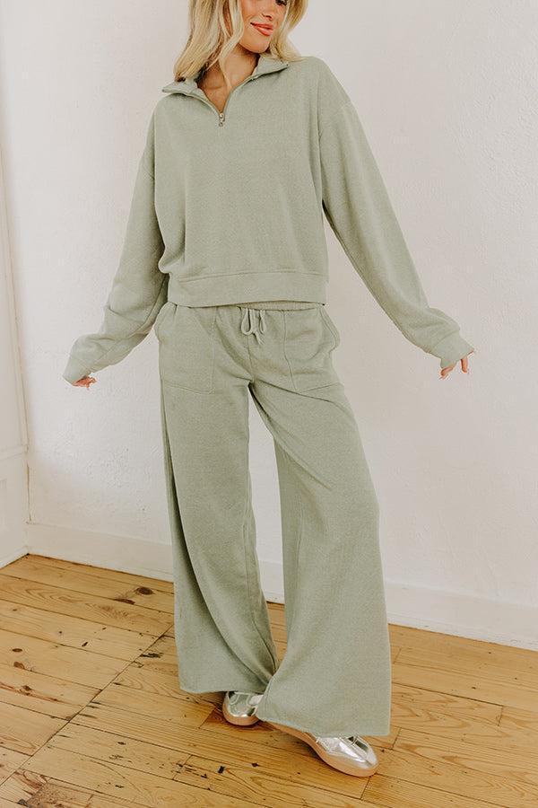Cozy Lifestyle High Waist Vintage Wash Pants in Sage Product Image
