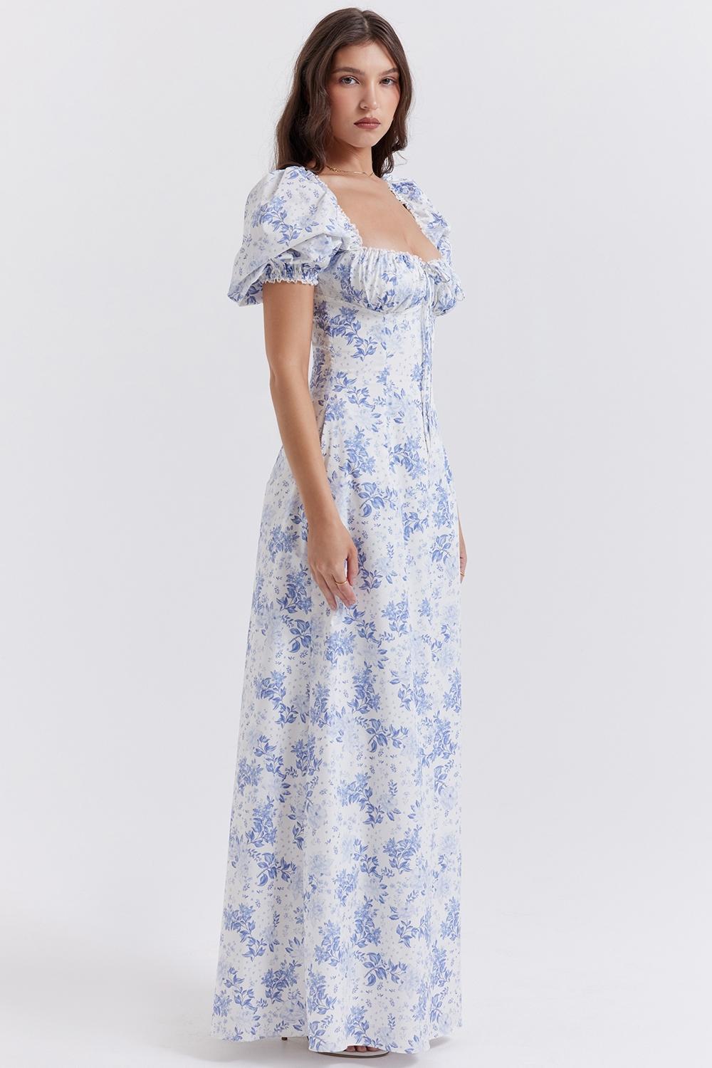 Felizia Blue Print Puff Sleeve Sundress - SALE Product Image