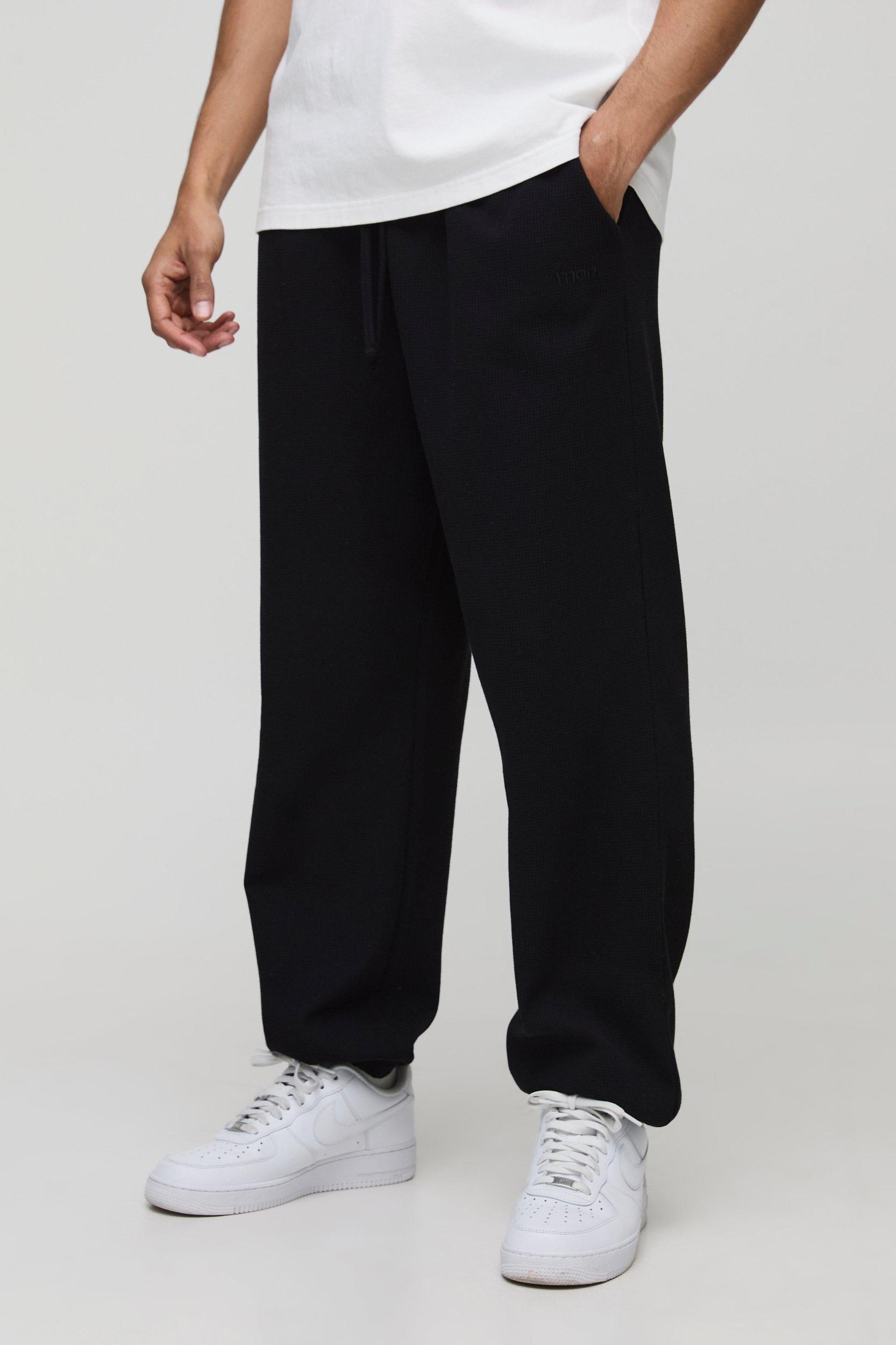 Oversized Man Embroidered Waffle Cuffed Sweatpants | boohooMAN USA Product Image