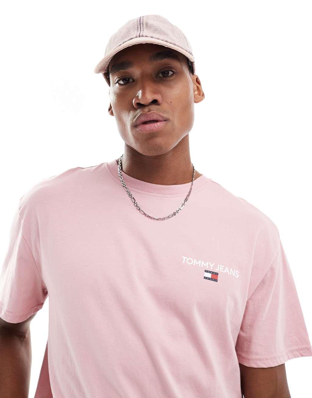 Tommy Jeans classic linear back print t-shirt in pink Product Image