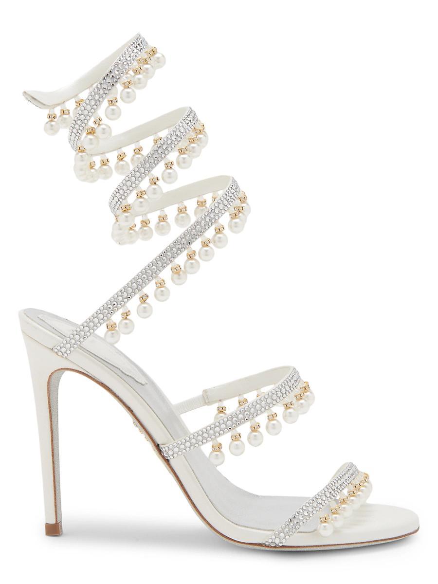 Womens 105MM Chandelier Imitation Pearl Satin Sandals Product Image