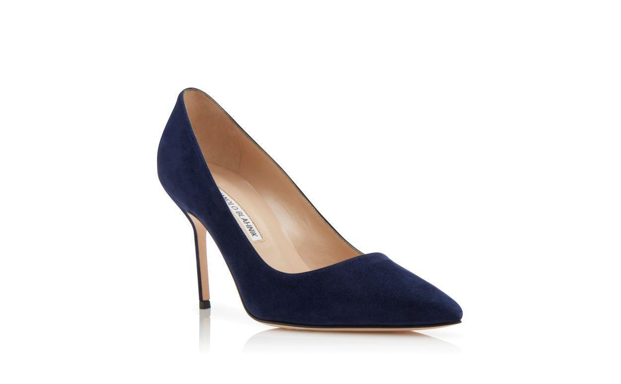 BB 90 Navy Blue Suede Pointed Toe Pumps Product Image