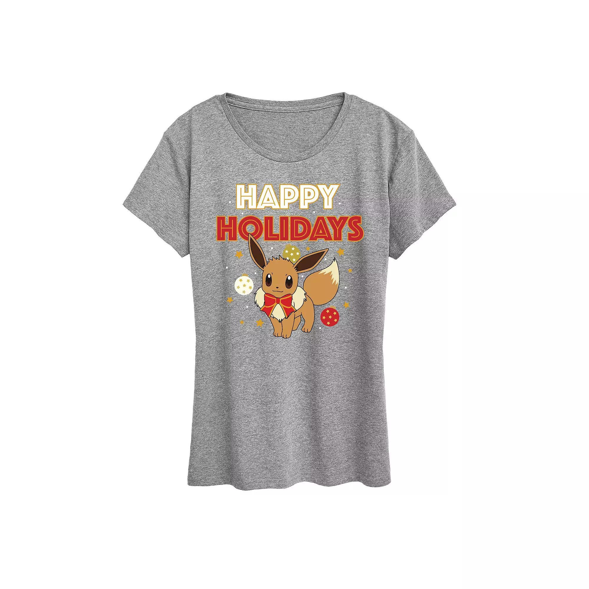 Women's Pokemon Happy Holidays Evee Tee, Girl's, Size: Small, Grey Gray Product Image