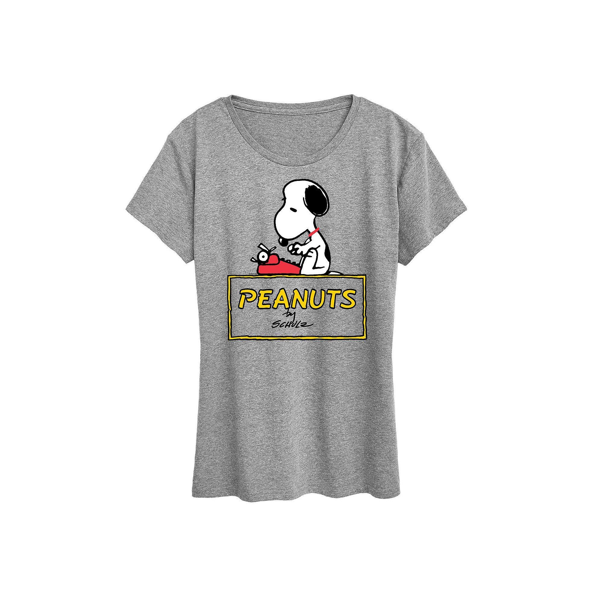 Women's Peanuts Snoopy Typing Logo Graphic Tee, Girl's, Size: Medium, Grey Gray Product Image