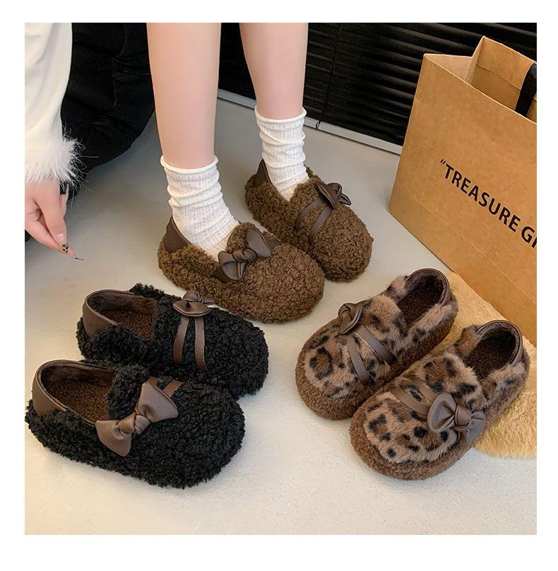 Leopard Print Platform Fleece Slip Ons Product Image