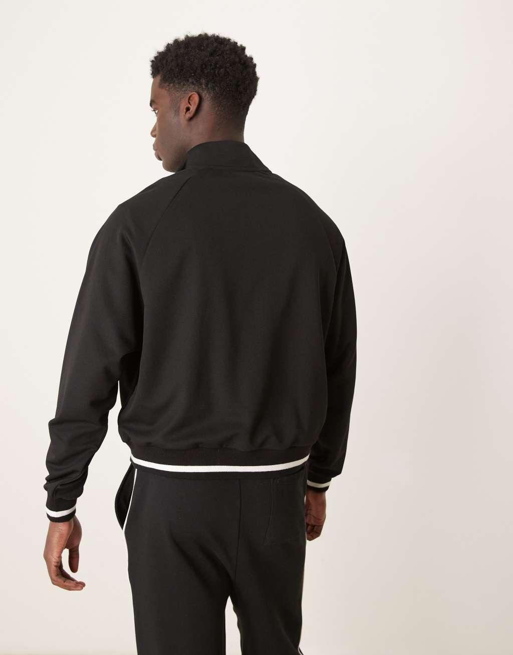 ASOS DESIGN oversized pique track jacket in black Product Image