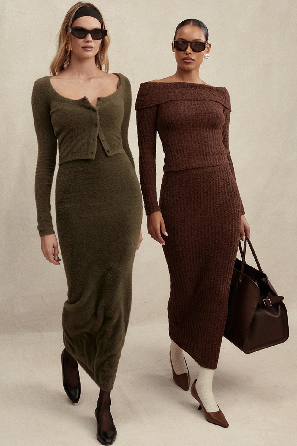 Fayette  khaki soft fluffy knit maxi dress - sale Product Image