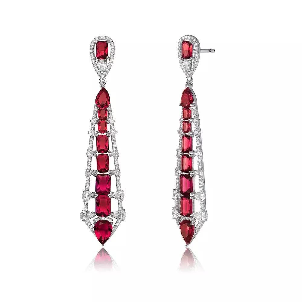 Sterling Silver Blue & White Cubic Zirconia Ladder Style Dangle Earrings, Women's, Red Product Image