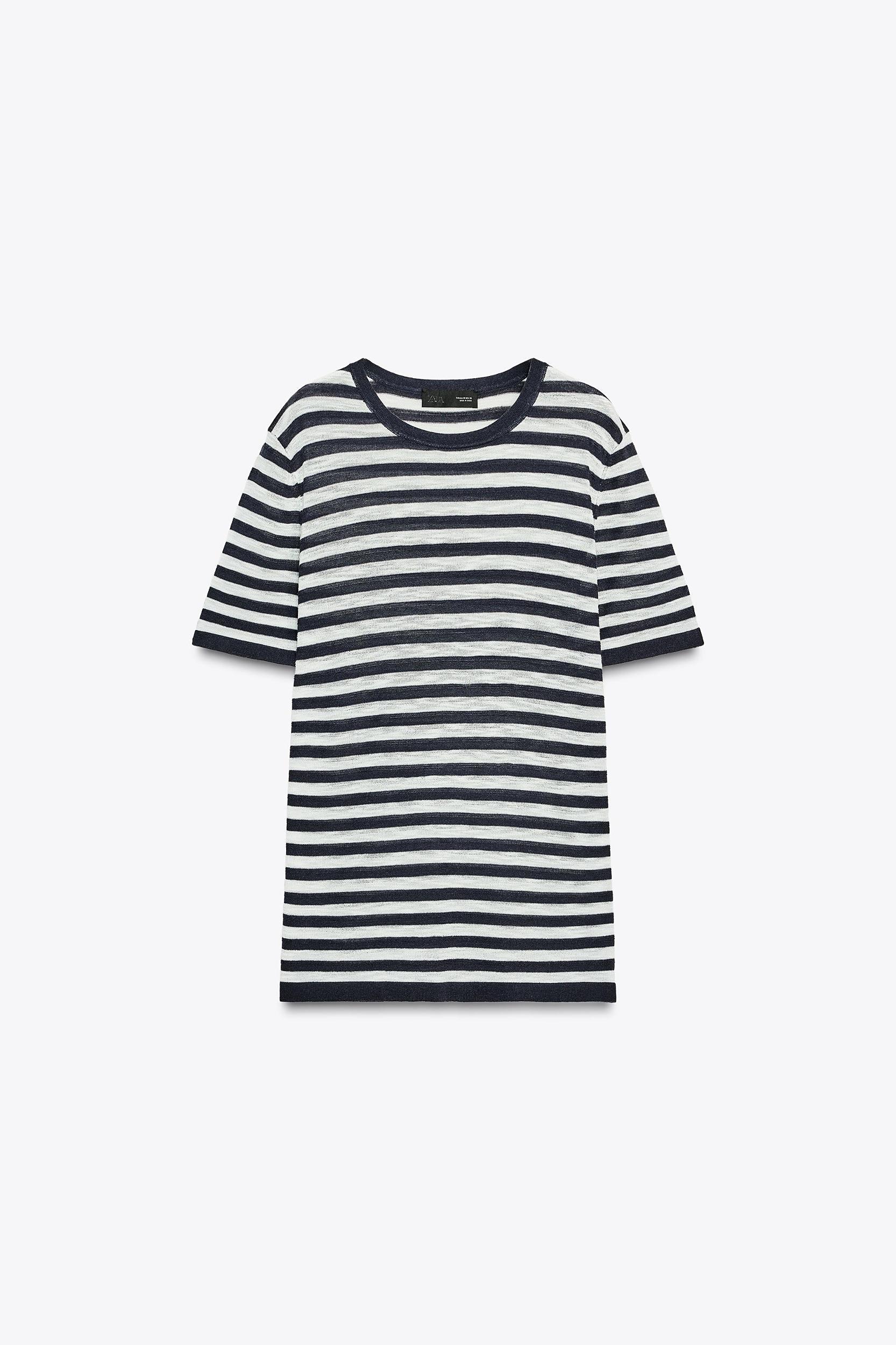 STRIPED KNIT SHORT SLEEVE TOP Product Image
