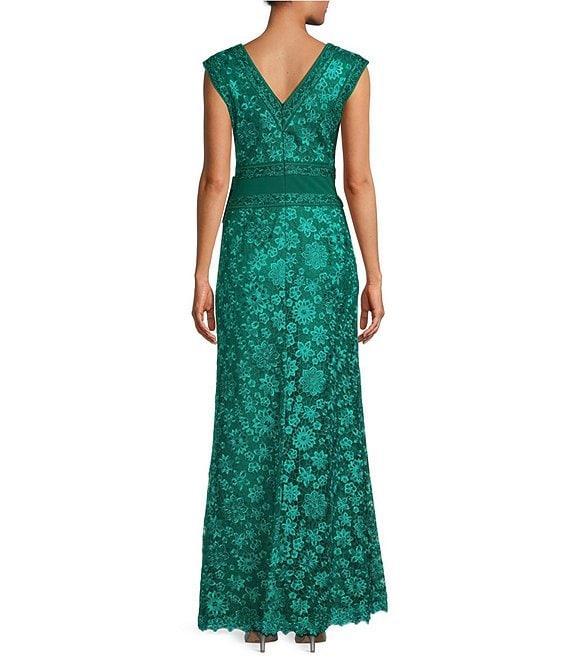 Tadashi Shoji Floral Embroidered Lace V-Neck Sleeveless Bow Gown Product Image