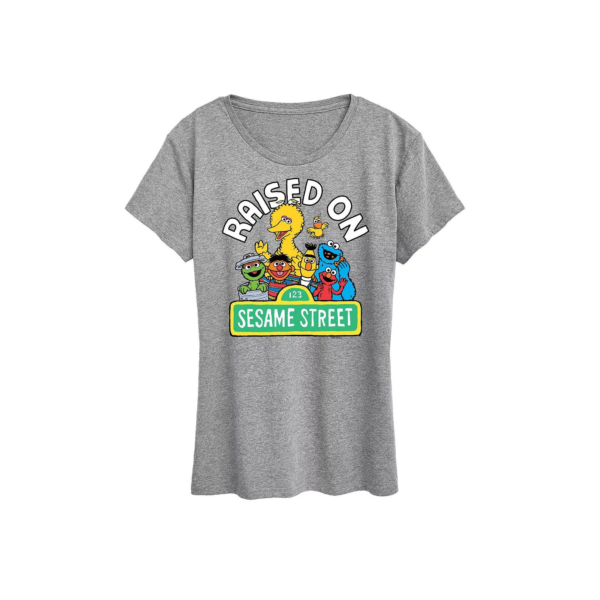 Women's Sesame Street Raised Graphic Tee, Girl's, Size: Large, Grey Gray Product Image