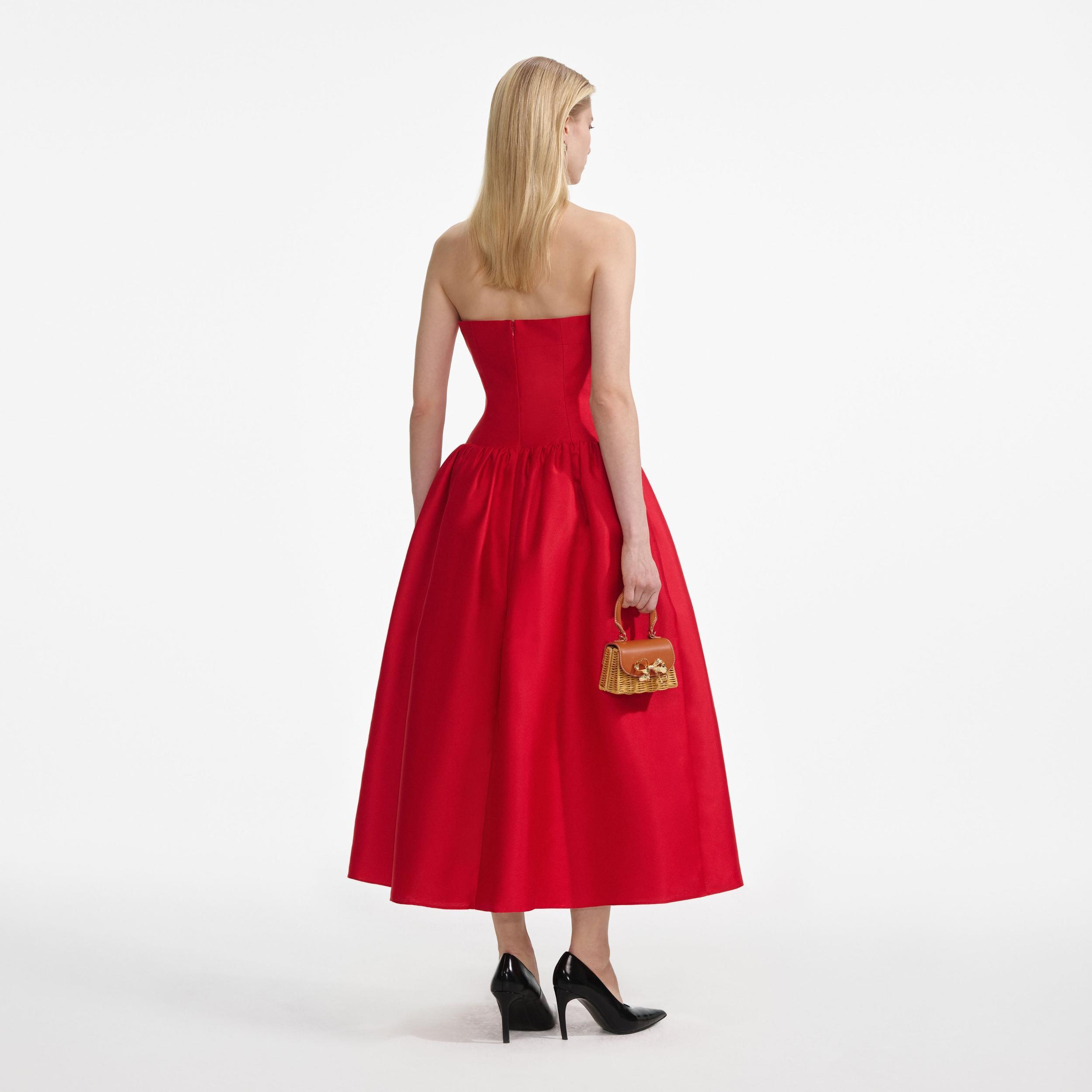 Red Taffeta Midi Dress Product Image