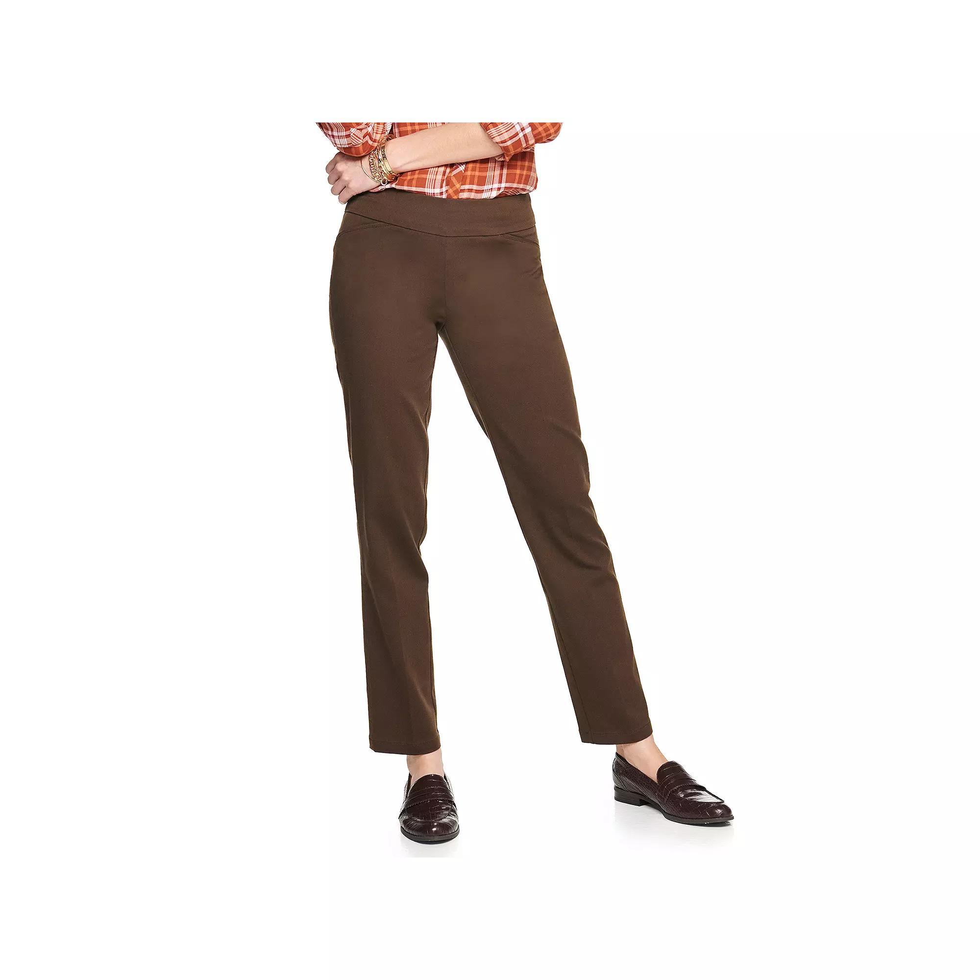 Women's Croft & Barrow® Effortless Stretch Pull-On Straight-Leg Pants, Size: 14, Brown Product Image