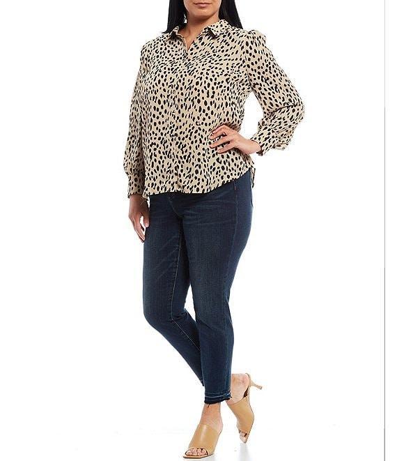 Vince Camuto Plus Size Point Collar Long Sleeve Leopard Print Button Down Blouse Product Image
