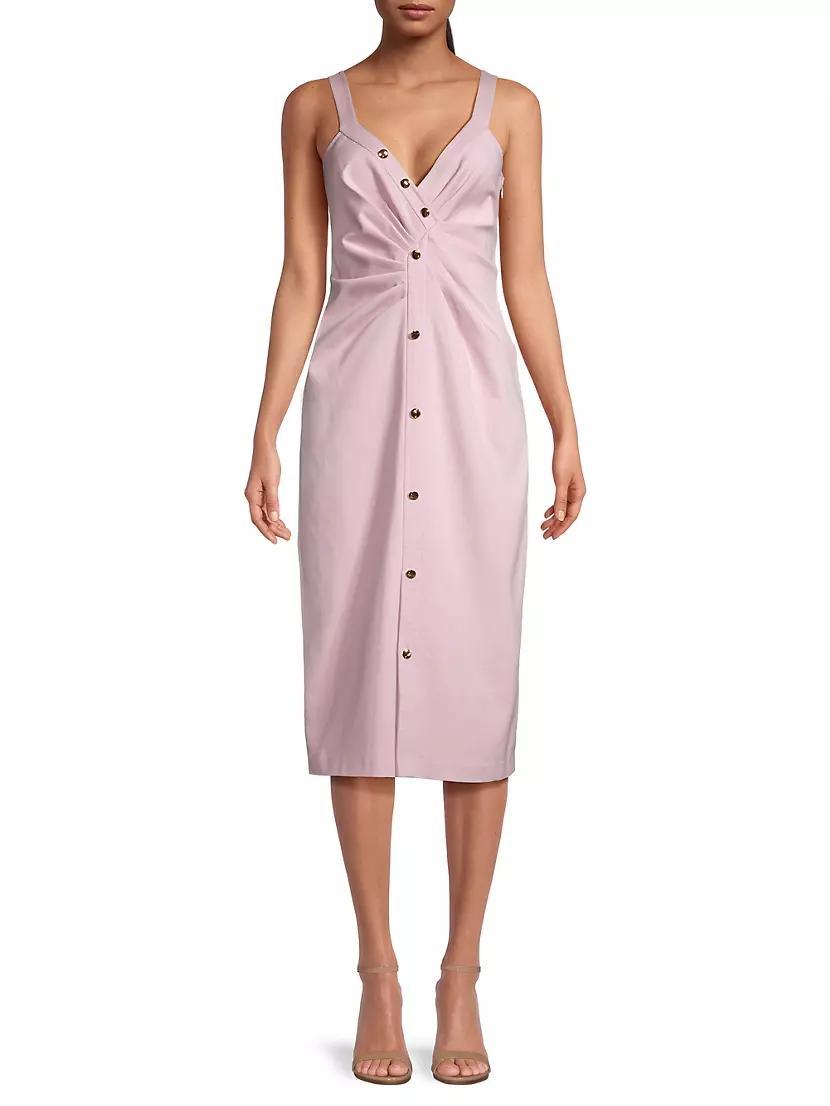 Ruched Button-Front Sheath Dress Product Image