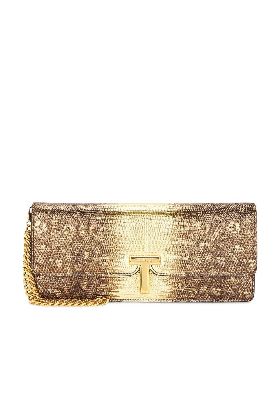 TOM FORD Tejus Two Tone Wallis Clutch In Antique Gold Product Image