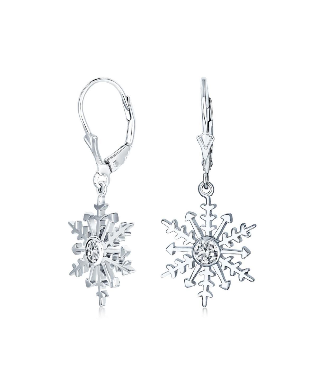 Bling Jewelry Winter Party Holiday Christmas Drop Lever back Clear Star Ice Blue Snowflake Dangle Earrings For Women Sterling Silver Product Image