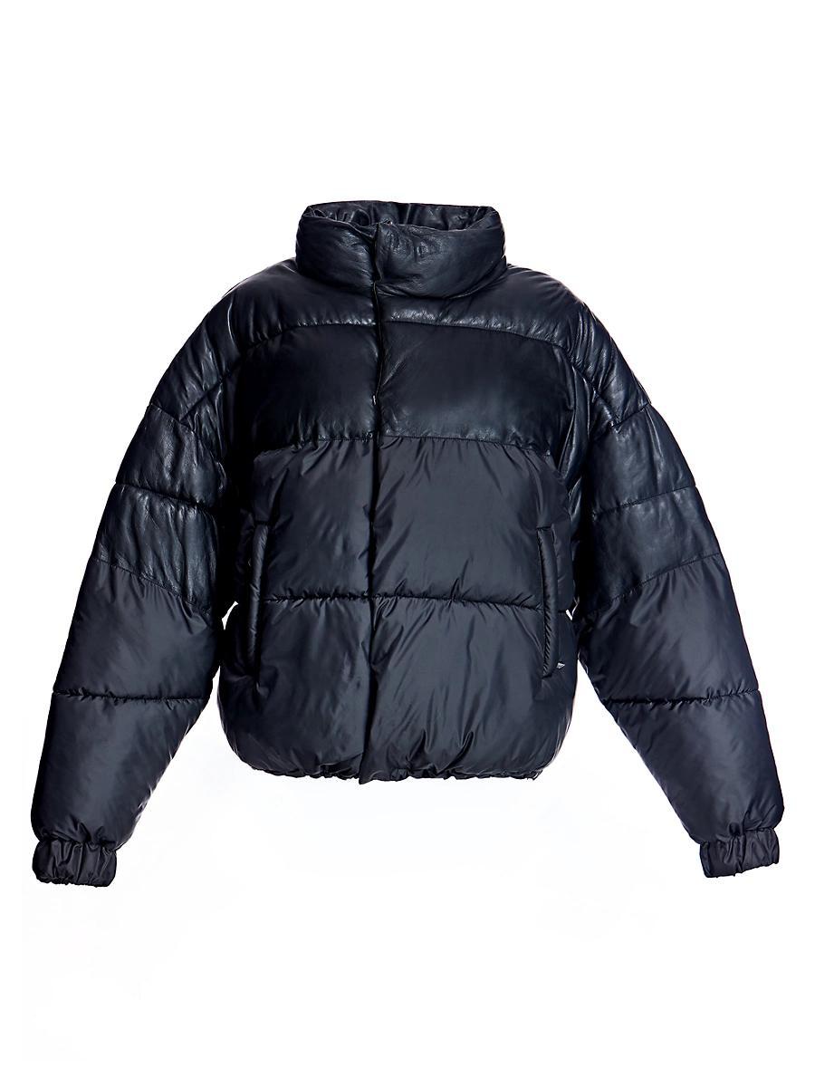 Mens Leather Puffer Jacket Product Image