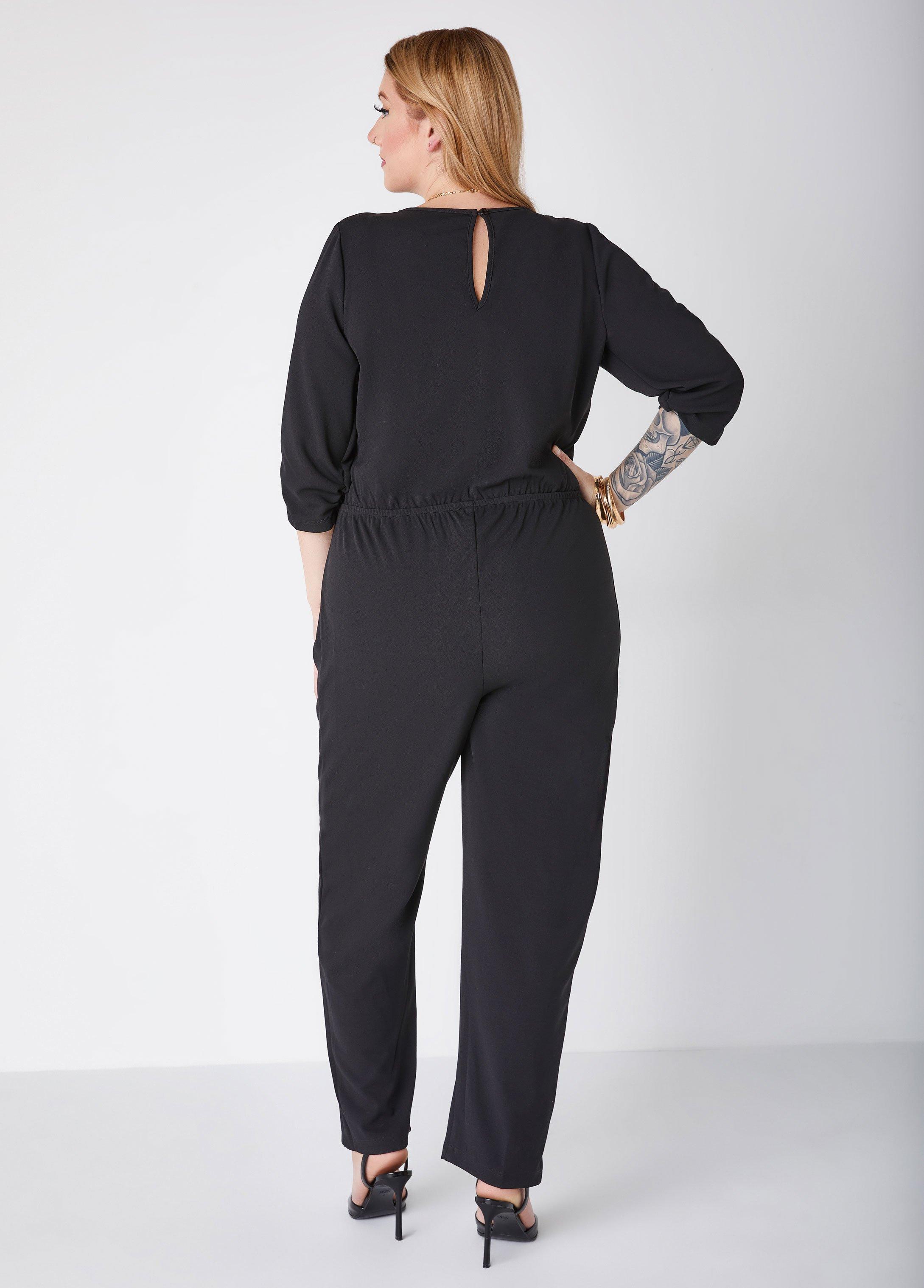 Plus Size Studded Faux Wrap Jumpsuit Ashley Stewart Product Image