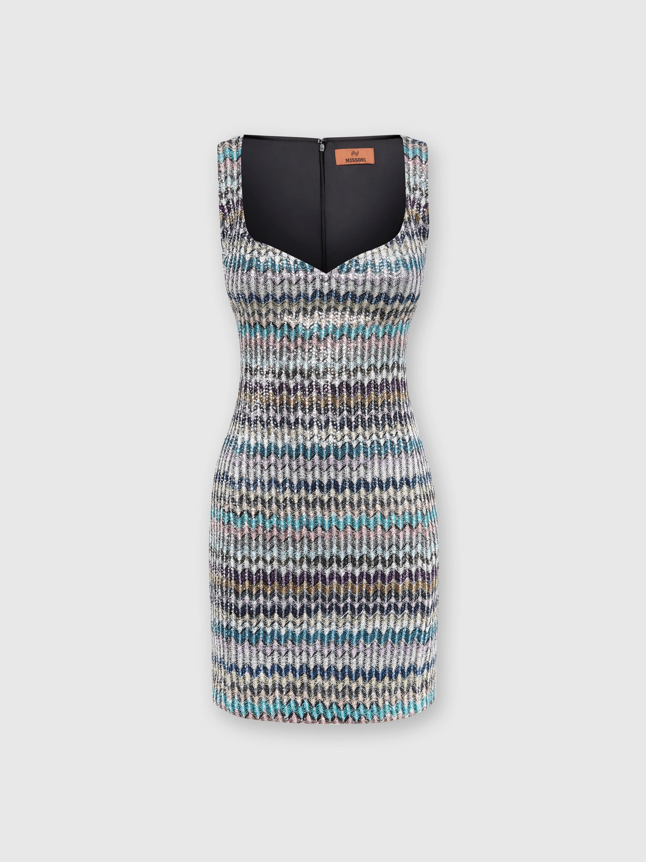 Lamé knit mini-dress with sweetheart neckline Product Image