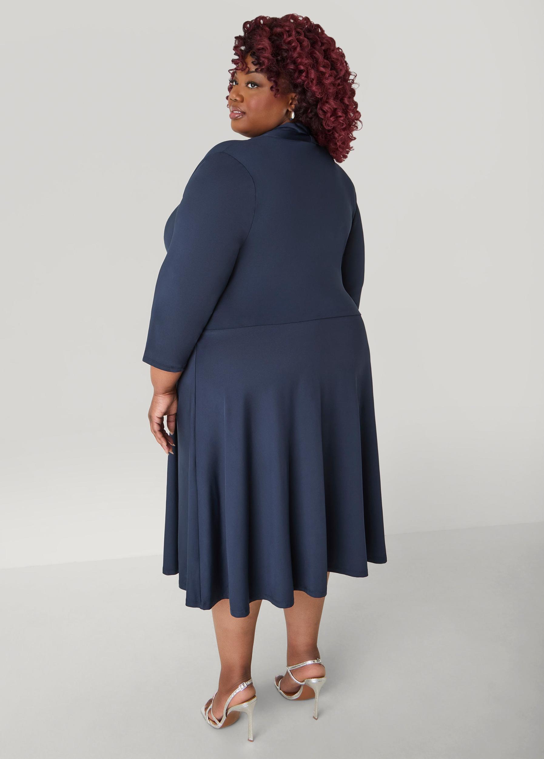 Plus Size Faux Wrap A Line Dress Ashley Stewart Product Image