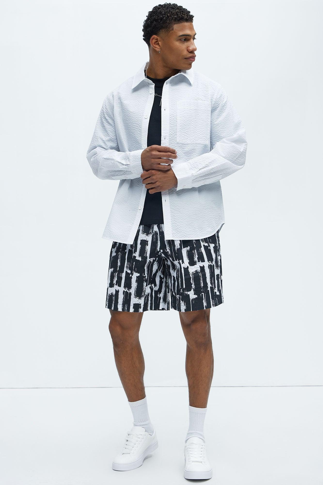 Seersucker Long Sleeve Button Up Shirt - White Product Image