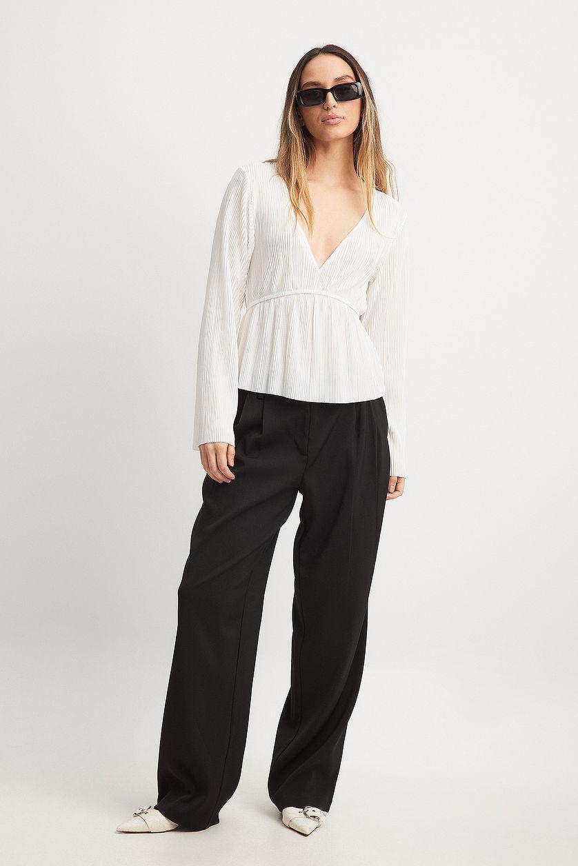 Pleated Long Sleeve Blouse Product Image