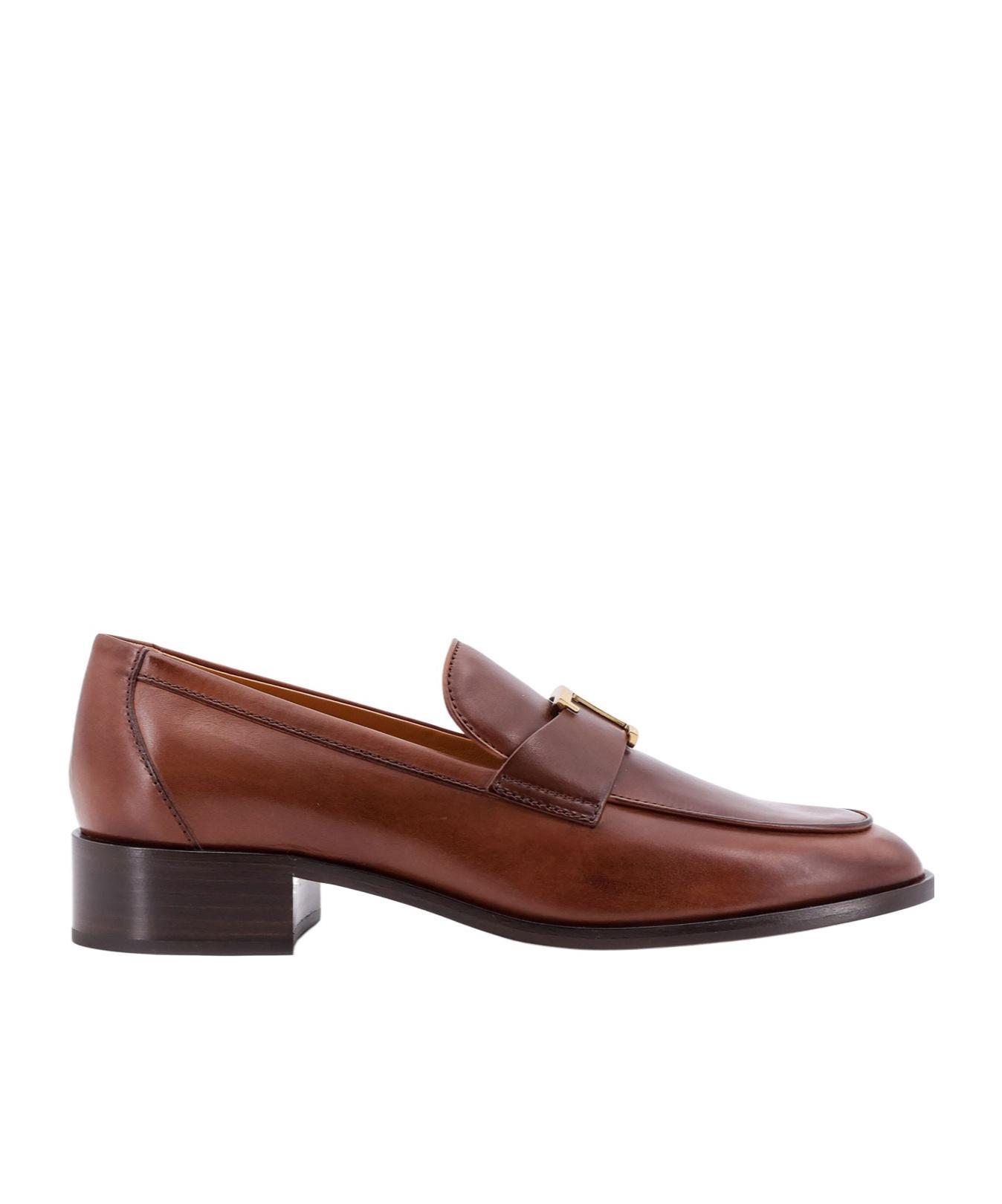 TOD'S Leather Loafers Golden Detail In Brown Product Image