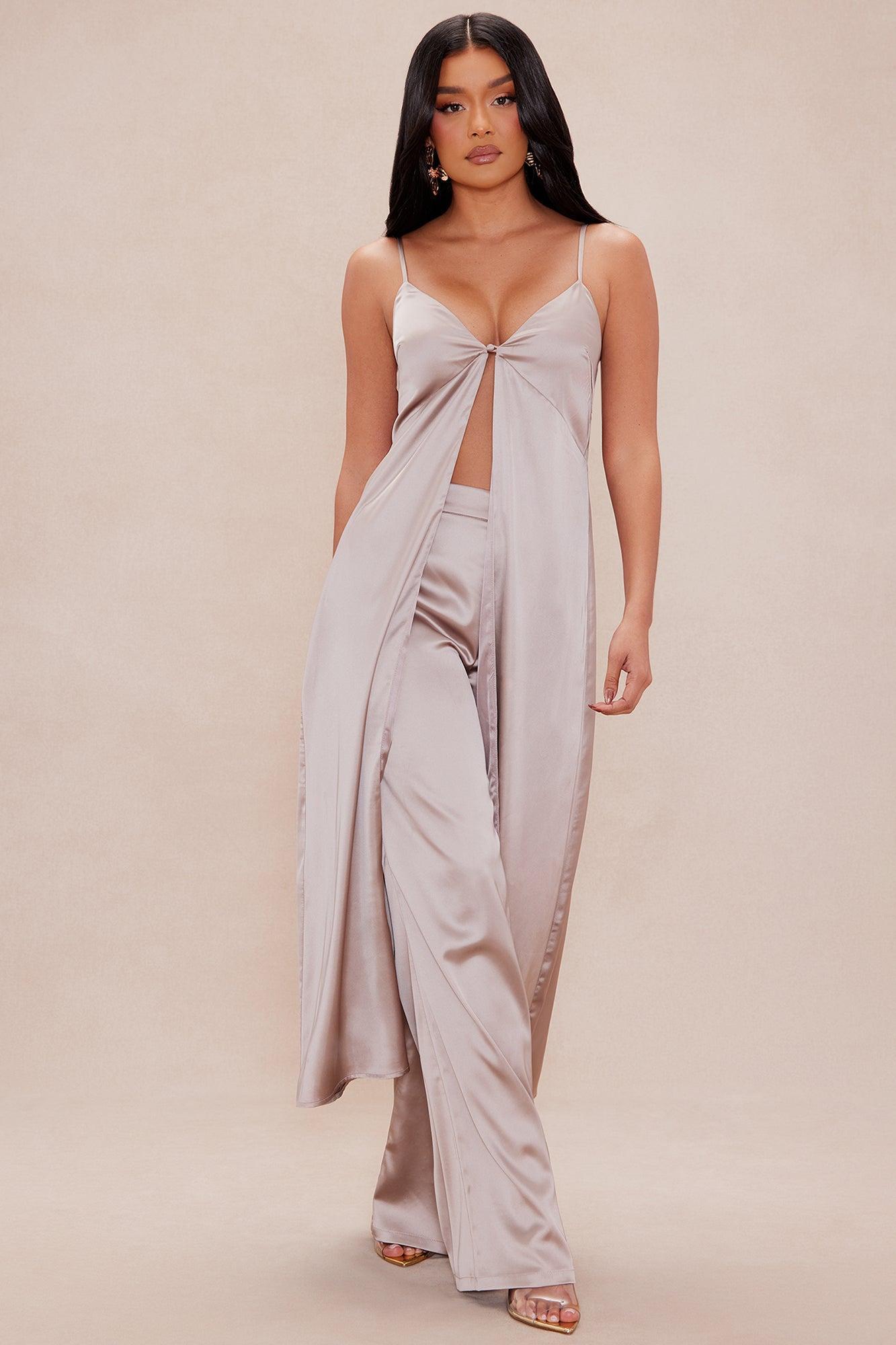 Genesis Flyaway Satin Pant Set - Taupe Product Image