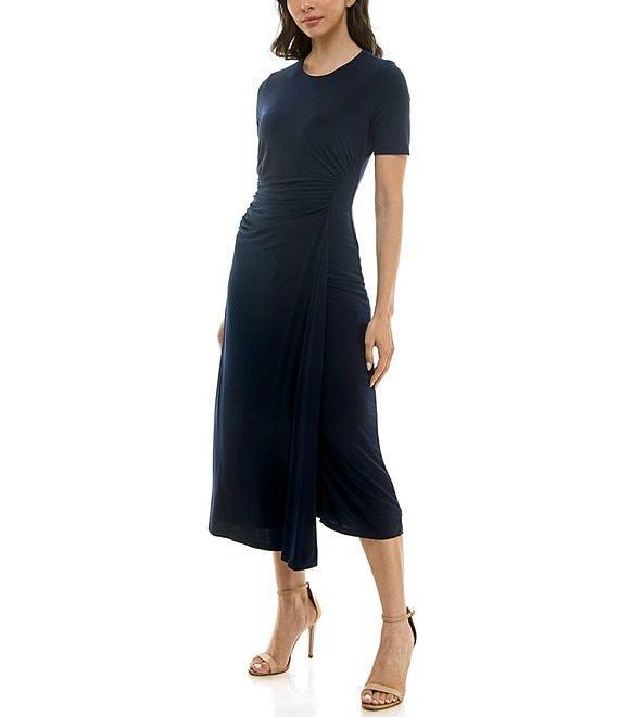 Moda Tara Short Sleeve Stretch Knit Crew Neck Midi Sheath Dress Product Image