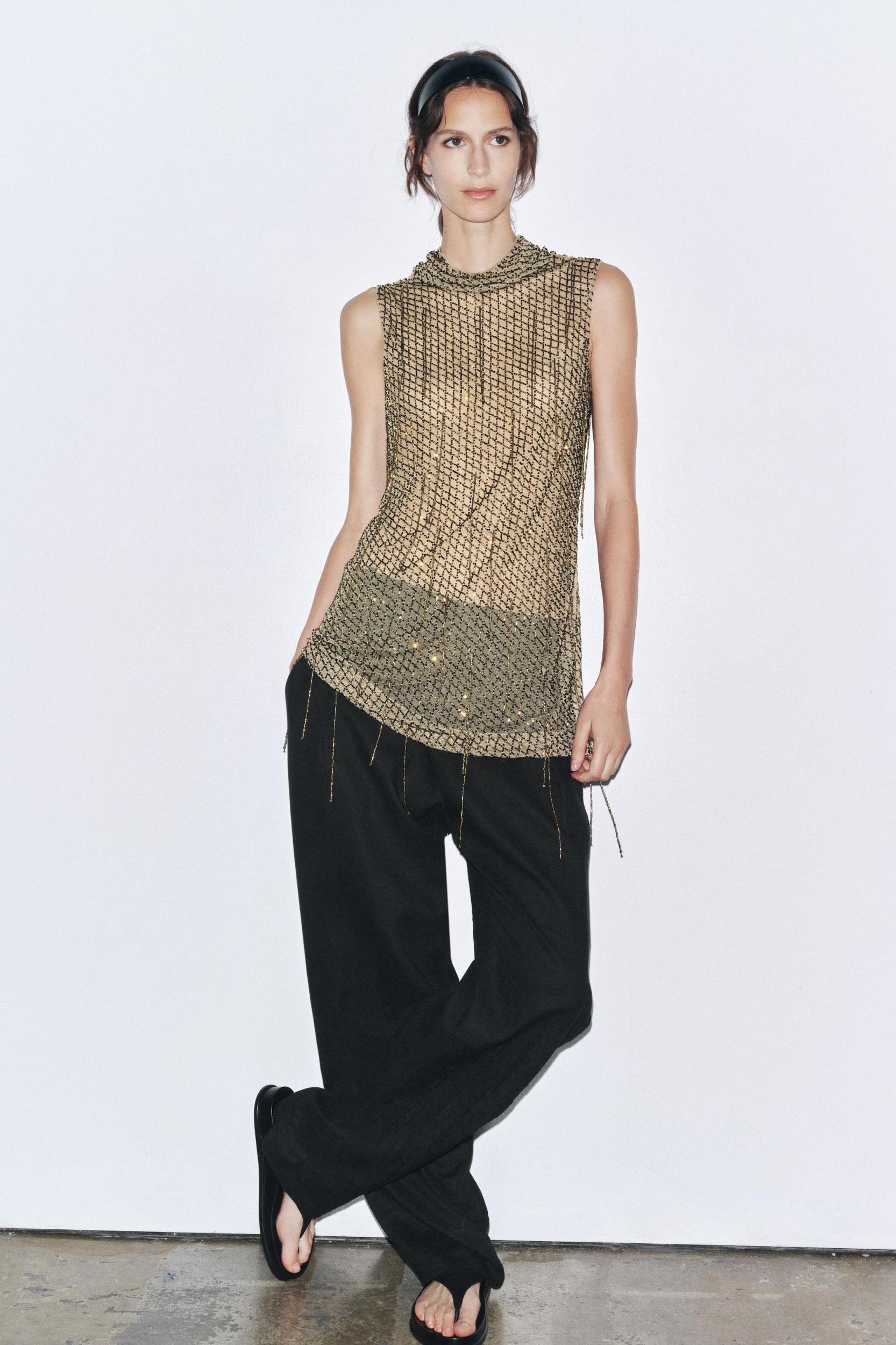 EMBROIDERED BEADED MINI DRESS Product Image