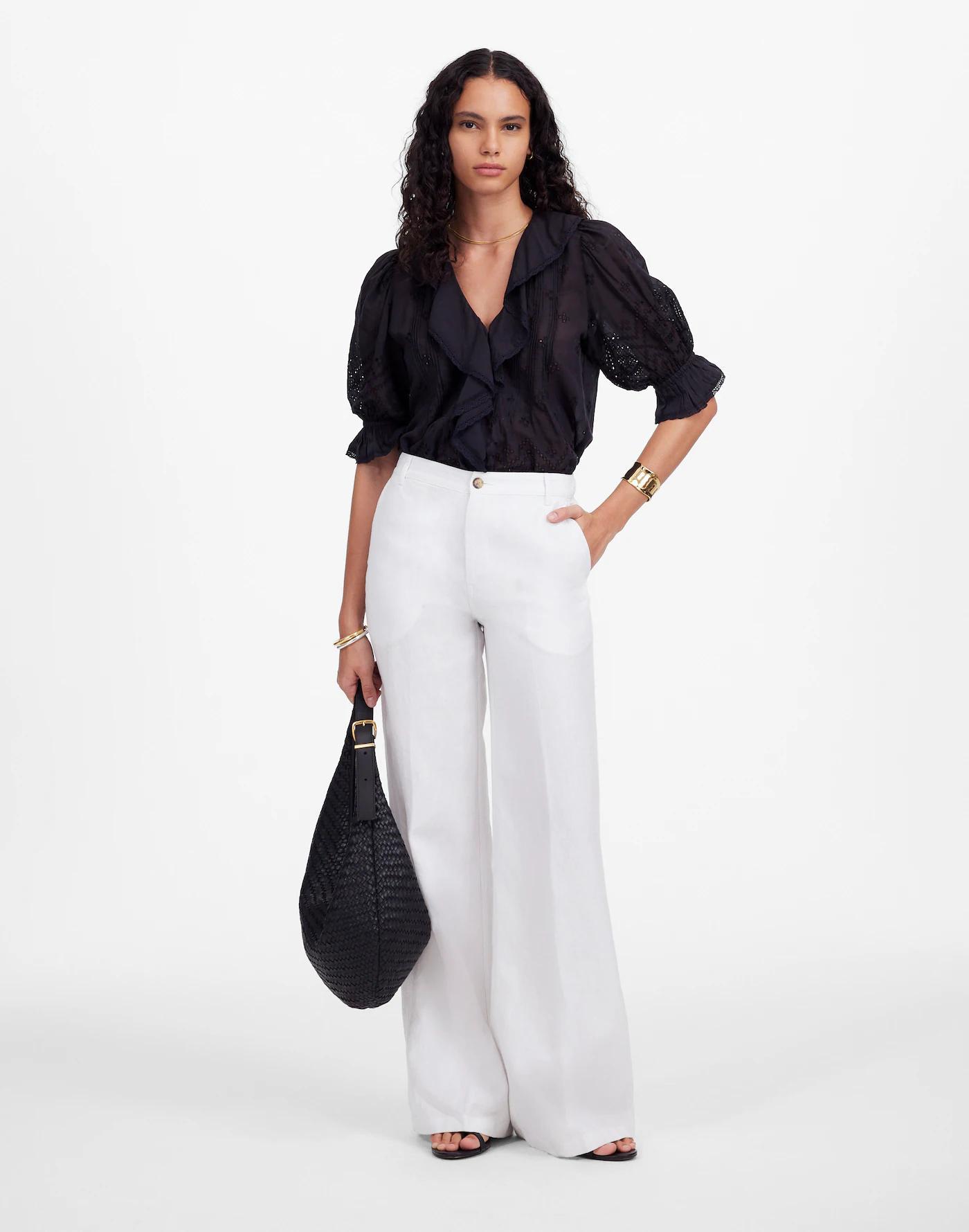 The Zoe Relaxed Wide Pant in 100% Linen Product Image