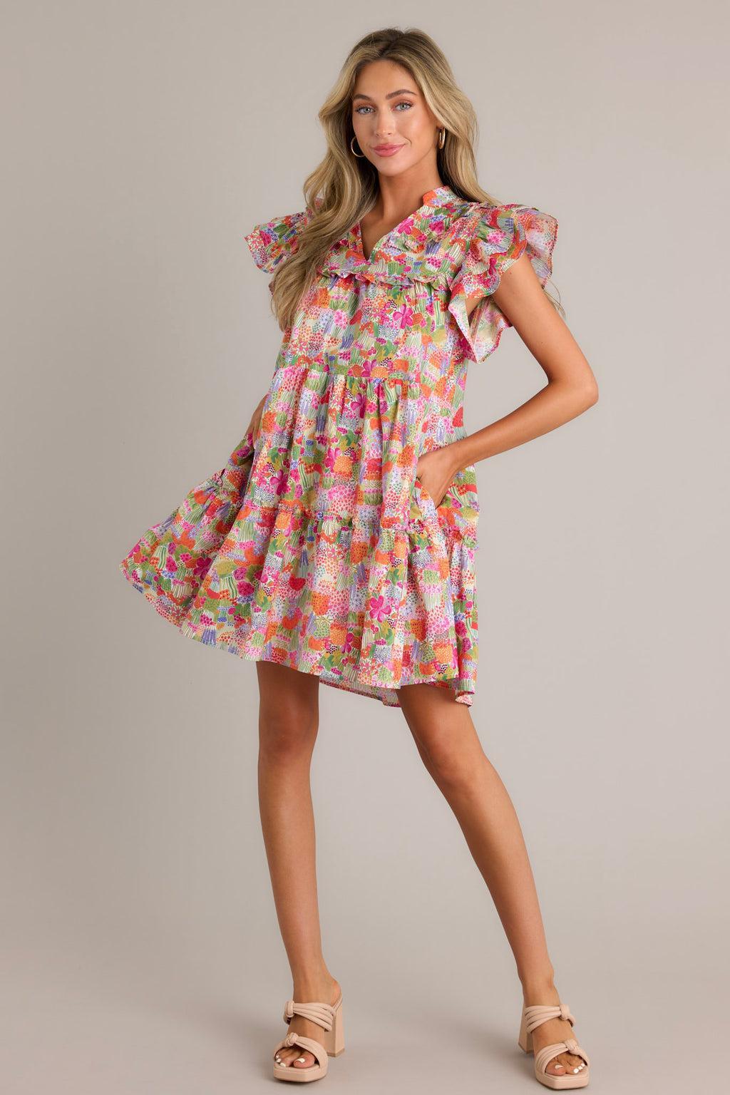 Moments Of Joy 100% Cotton Pink Floral Mini Dress Product Image