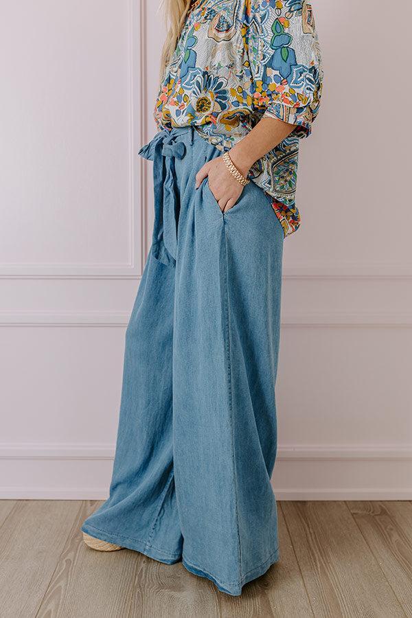 The Serena High Waist Chambray Pants in Medium Wash Product Image