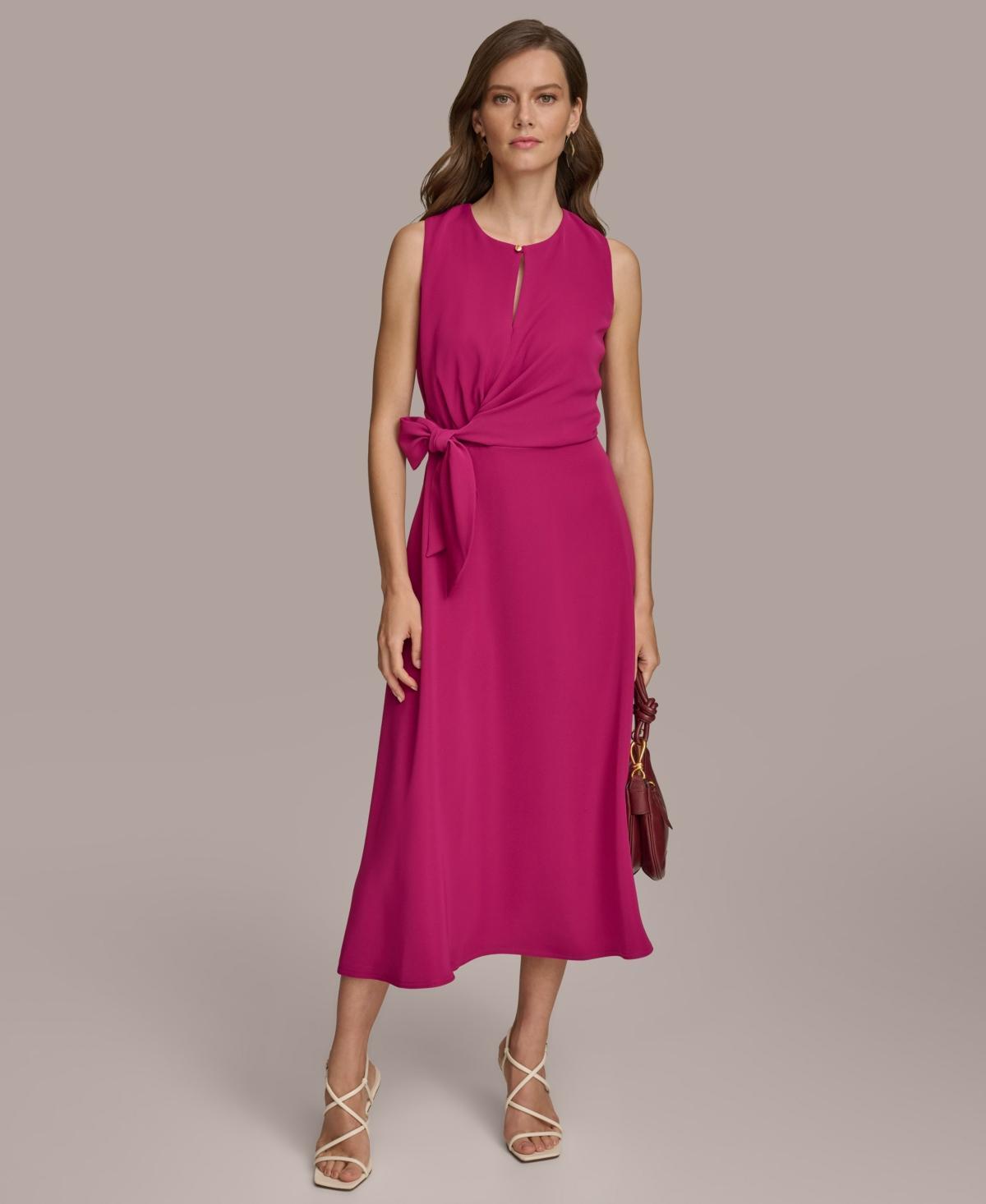 Donna Karan Womens Tie-Waist Keyhole Midi Dress Product Image