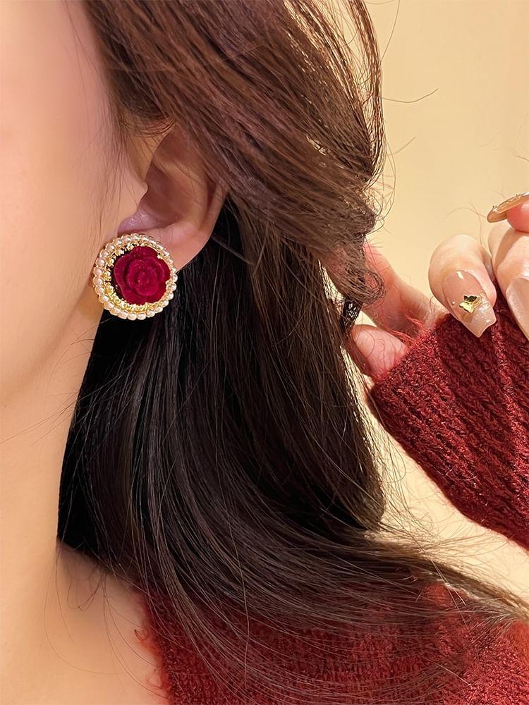 Rose Flocking Alloy Stud Earring Product Image