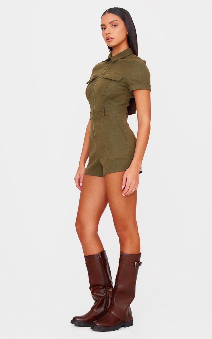 Khaki Soft Tailored Utility Detail Romper Product Image