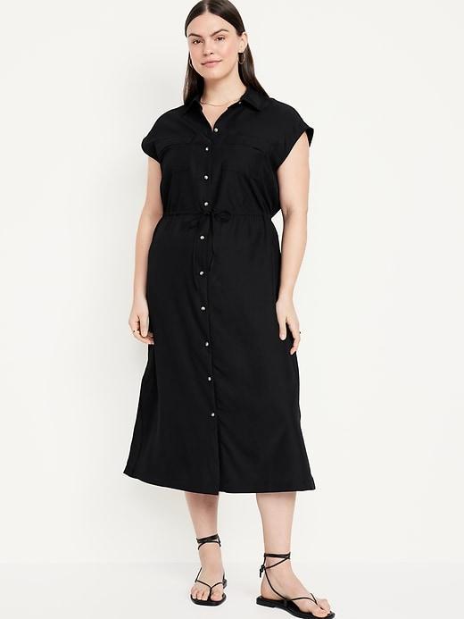 Waist-Defined Utility Midi Shirt Dress Product Image