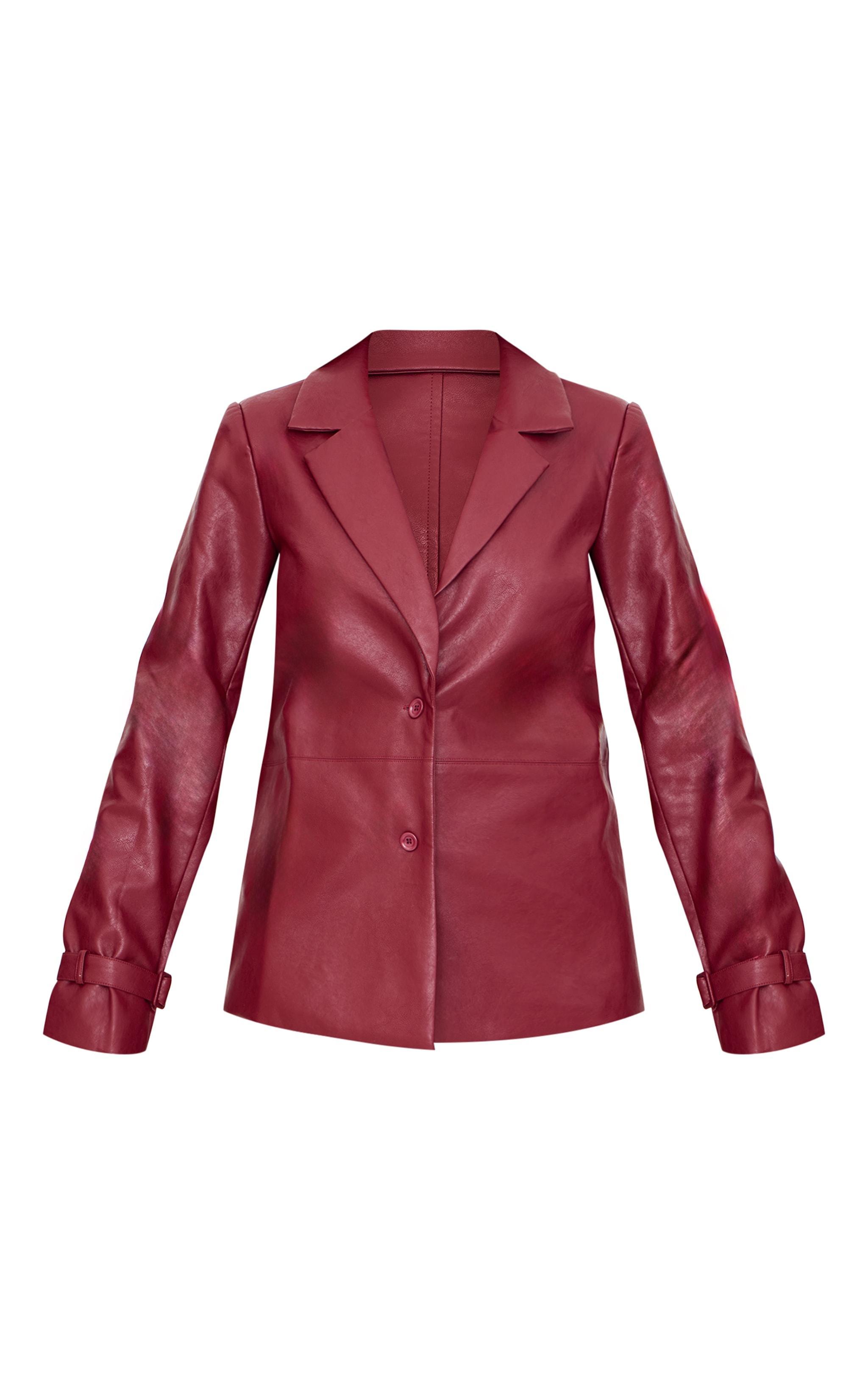 Cherry Red Faux Leather Blazer Product Image