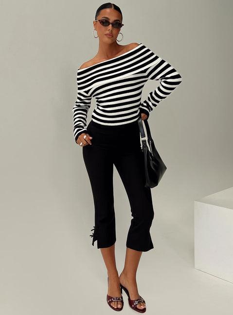 Danyel Off The Shoulder Sweater Black / White Stripe Product Image