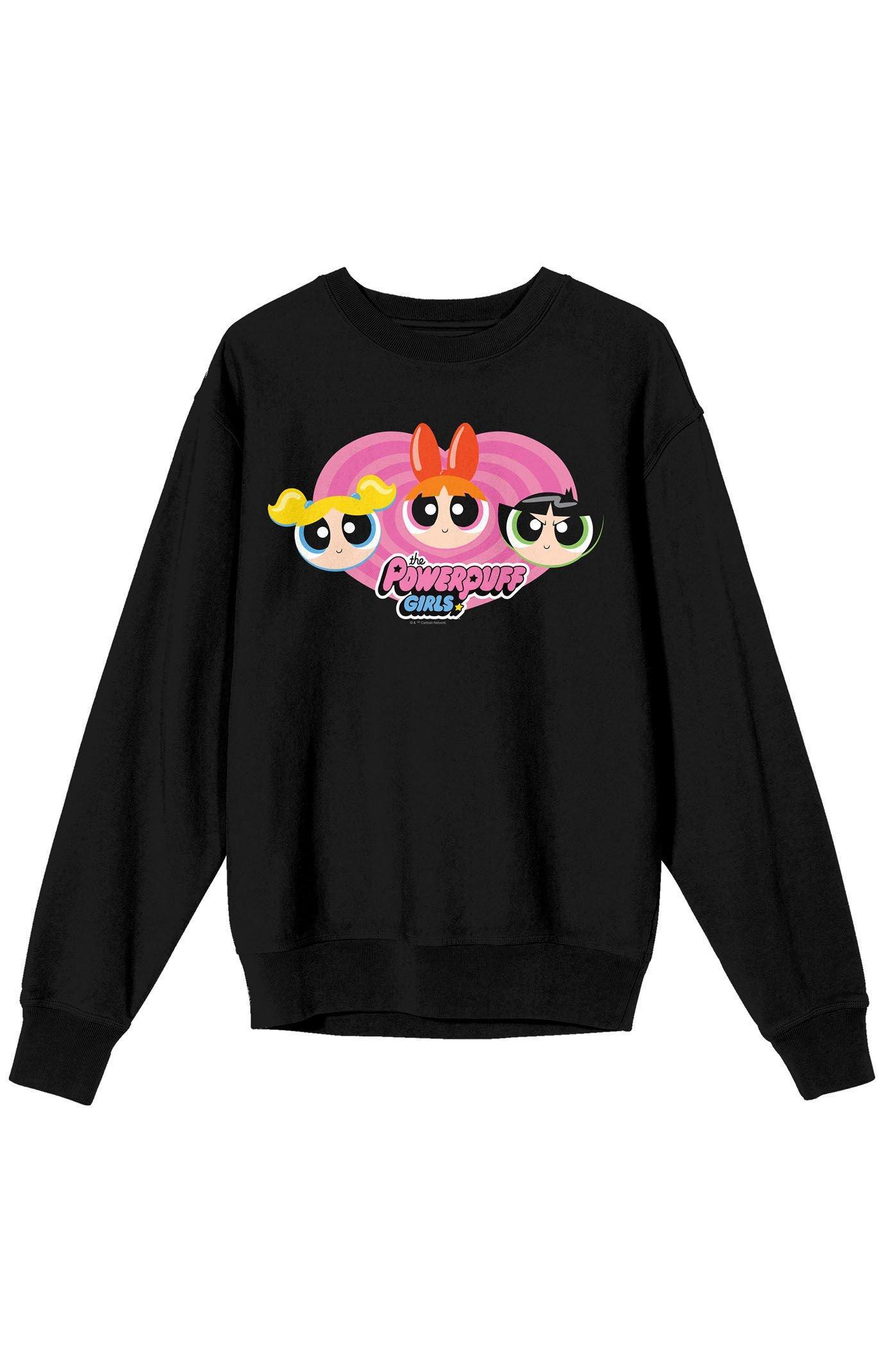 Women's Powerpuff Girls Pink Heart Crew Neck Sweatshirt Product Image