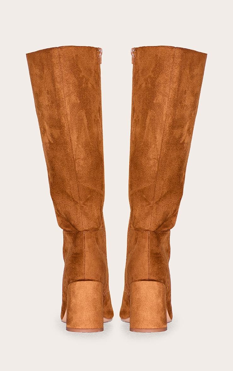 Tan Faux Suede Wide Fit Round Toe Block Heel Knee High Boots Product Image