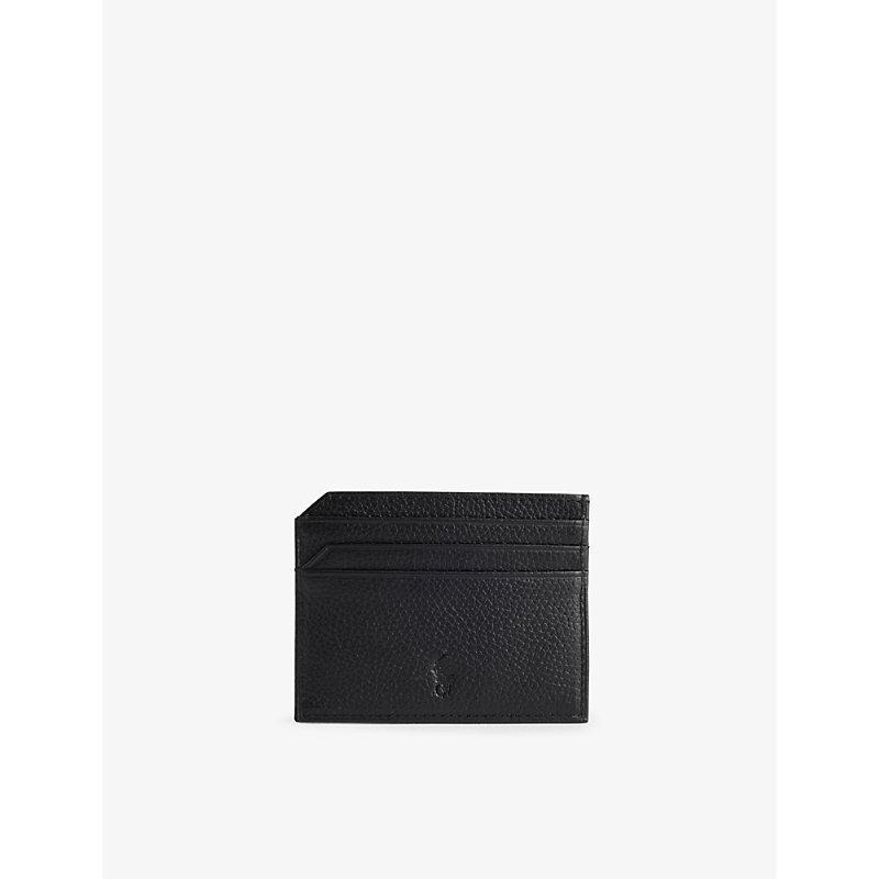 POLO RALPH LAUREN Mens Foiled-branding Leather Card Holder Black Product Image