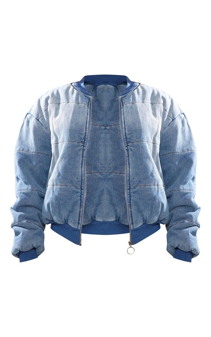 Vintage Mid Wash Quilted Oversized Denim Bomber Jacket Product Image