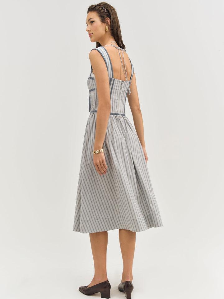 Linen Stripe Midi Dress — Blue Product Image