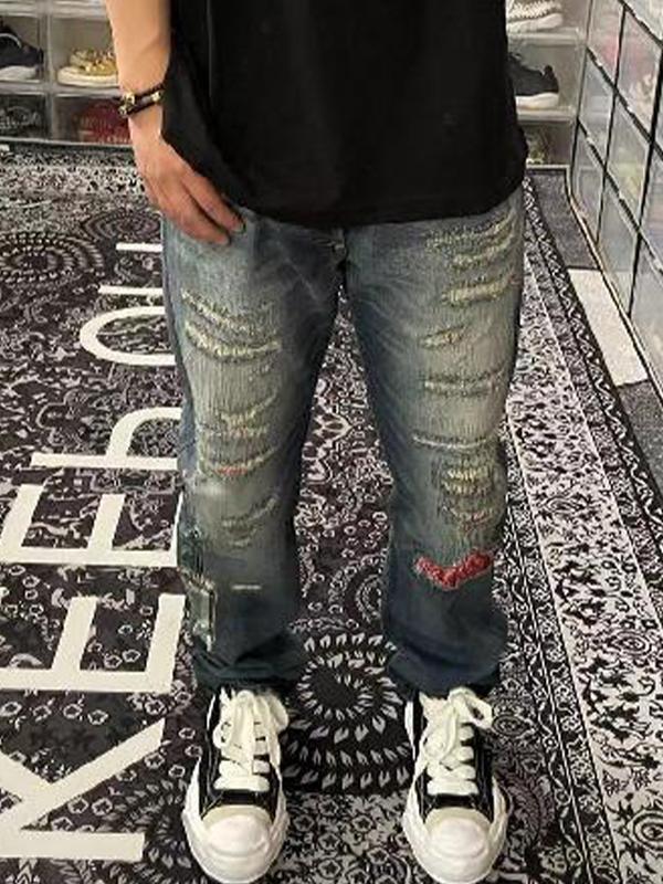 Men's Vintage Torn Loose Jeans Product Image